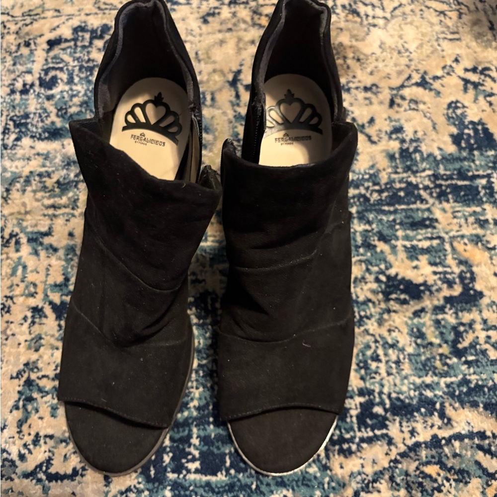 Fergalicious Black Leather Open Toe Ankle Booties